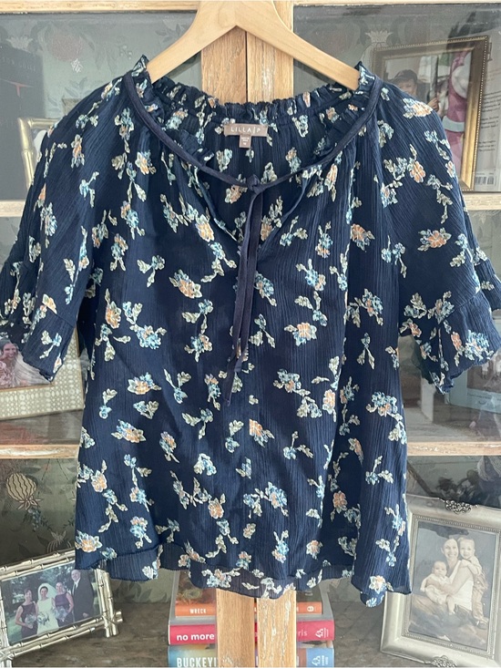 Lilla P Tops - Lilla P Navy Floral Peasant Top